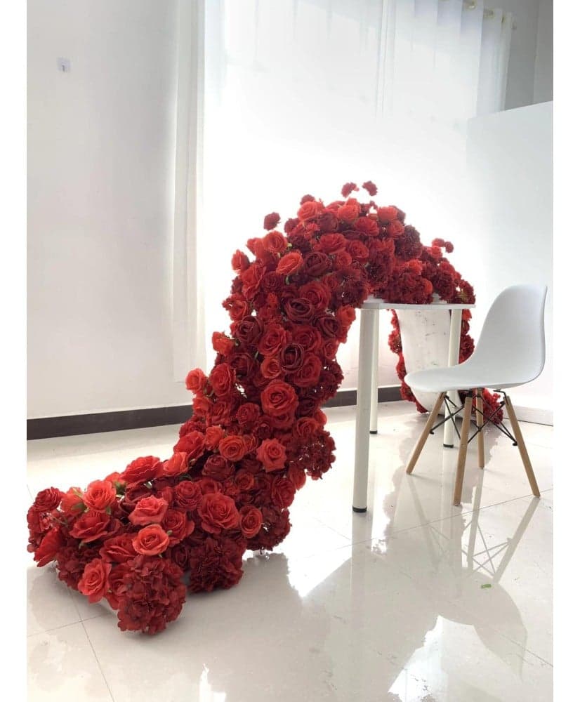 Chemin de fleurs de table rouge 200 cm x 55 cm
